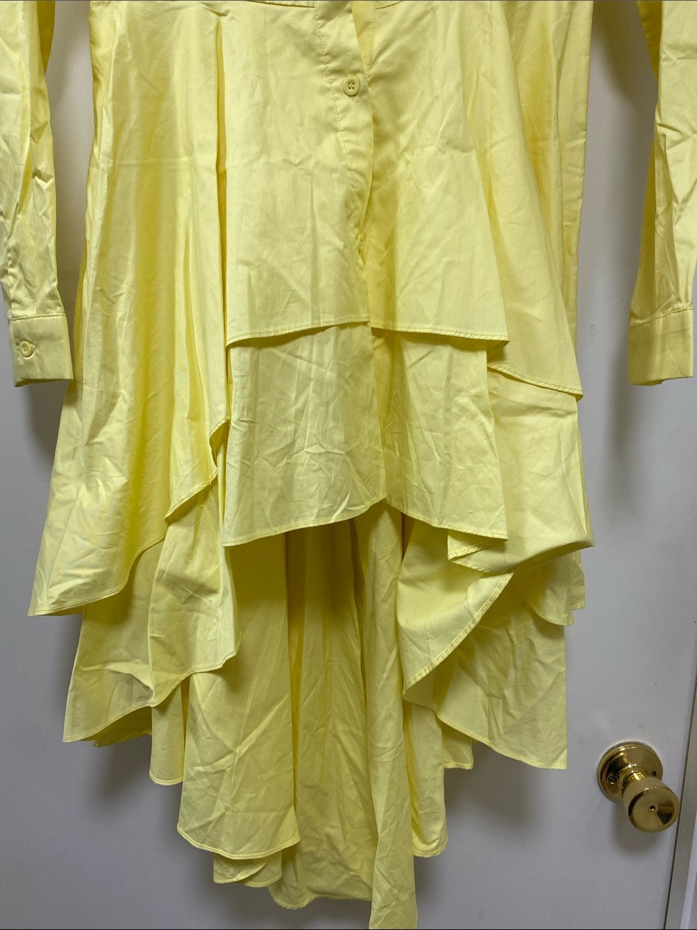 New, Rivir Yellow Ruffle High-Low Button Shirt Dress - Picture 5 of 14